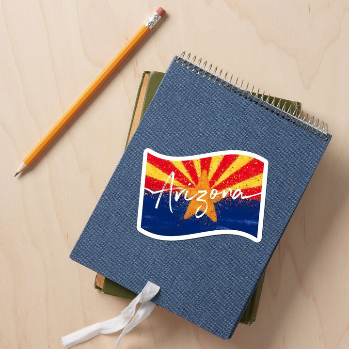 Arizona, State Flag, Abstract Watercolor Splatter, Contour, Lantern Press Artwork, Vinyl Sticker Sticker Lantern Press 