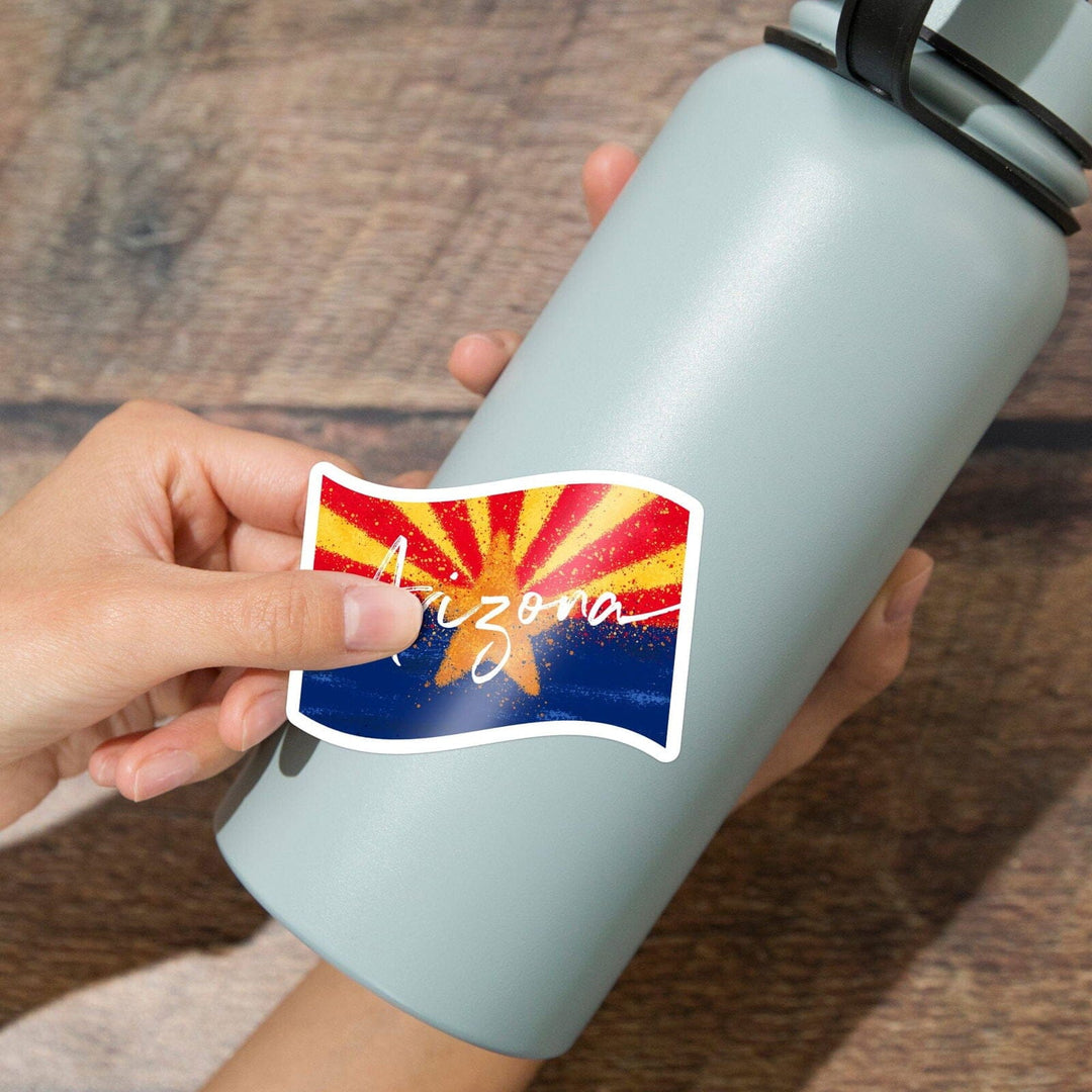 Arizona, State Flag, Abstract Watercolor Splatter, Contour, Lantern Press Artwork, Vinyl Sticker Sticker Lantern Press 