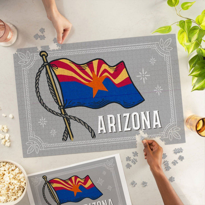 Arizona, Waving State Flag, State Series, Jigsaw Puzzle Puzzle Lantern Press 