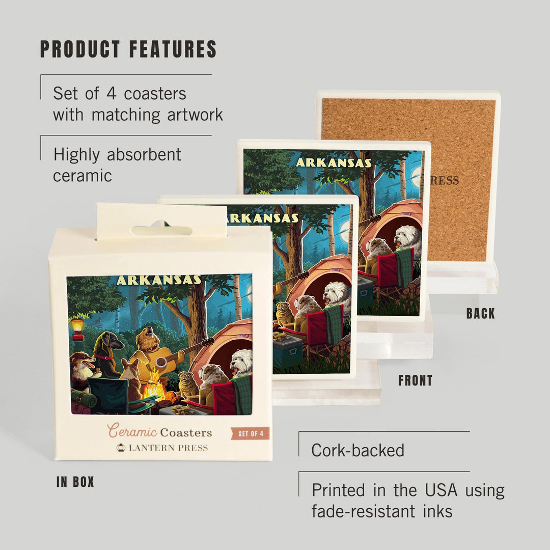 Arkansas, Painterly, Pack Life, Dogs Around Campfire, Coasters Coasters Lantern Press 
