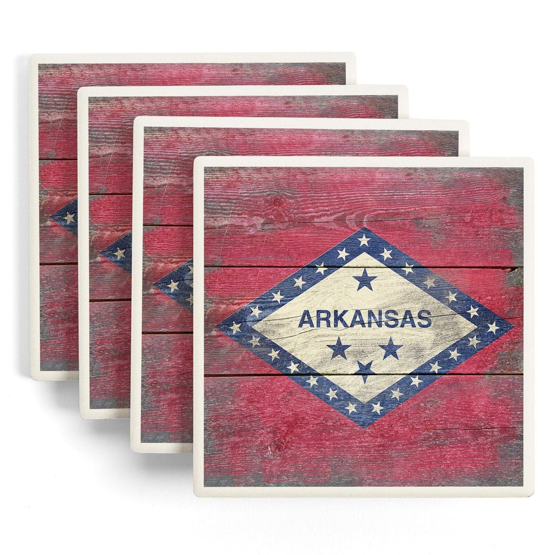 Arkansas, Rustic State Flag, Lantern Press Artwork, Coaster Set Coasters Lantern Press 