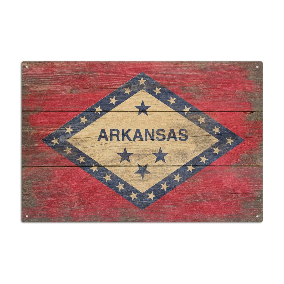 Arkansas, Rustic State Flag, Lantern Press Artwork, Wood Signs and Postcards Wood Lantern Press 10 x 15 Wood Sign 