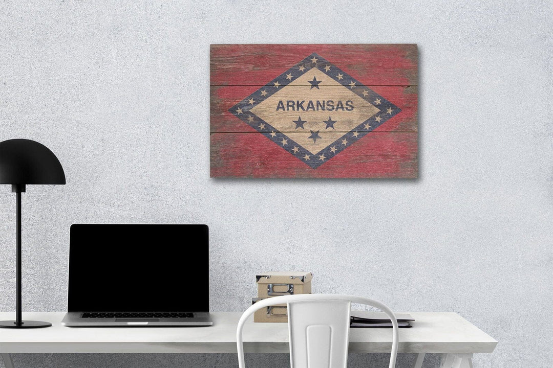 Arkansas, Rustic State Flag, Lantern Press Artwork, Wood Signs and Postcards Wood Lantern Press 12 x 18 Wood Gallery Print 