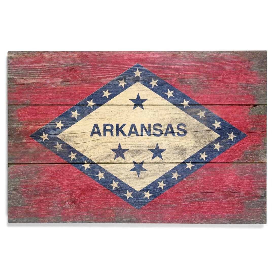 Arkansas, Rustic State Flag, Lantern Press Artwork, Wood Signs and Postcards Wood Lantern Press 