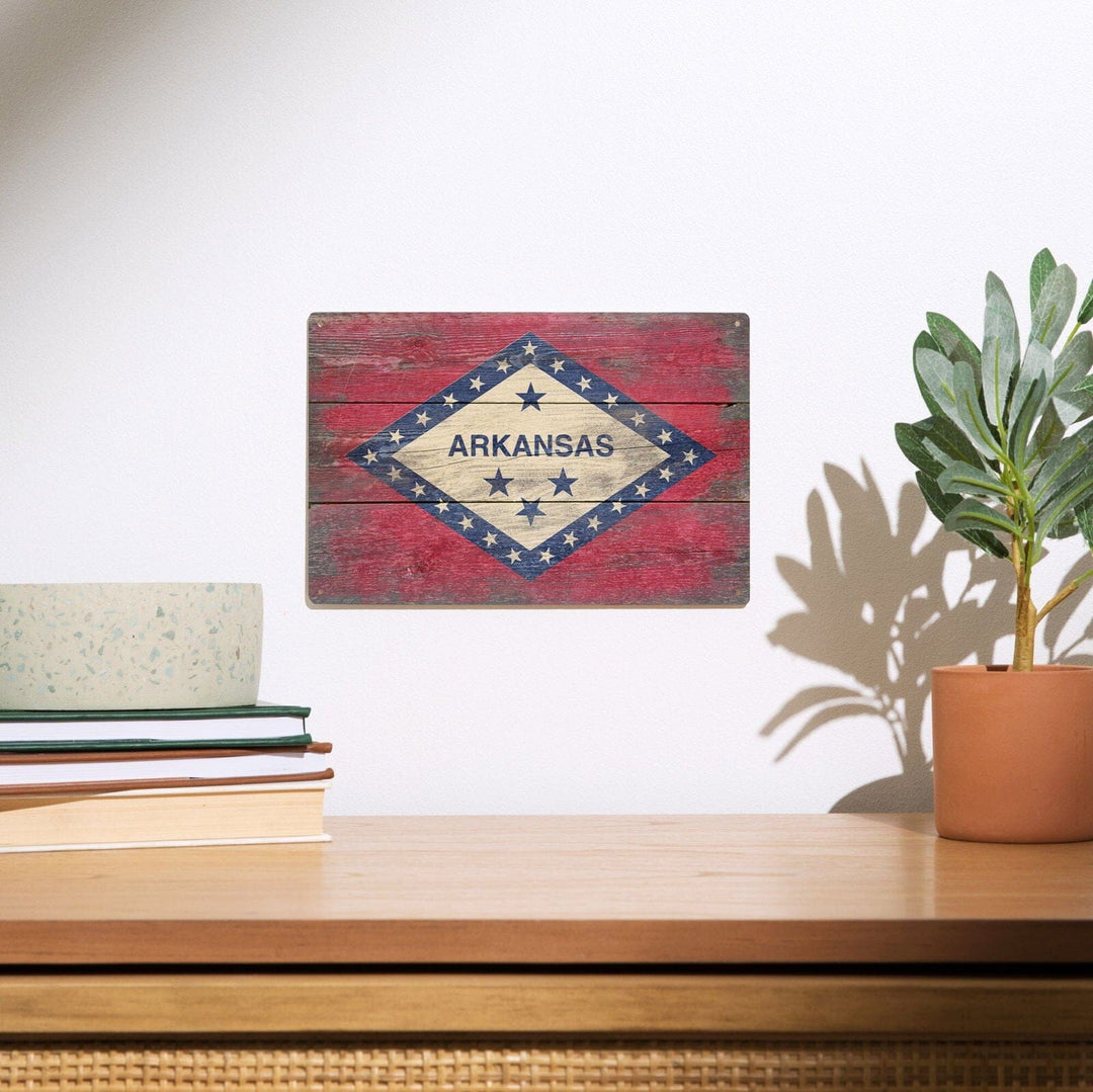 Arkansas, Rustic State Flag, Lantern Press Artwork, Wood Signs and Postcards Wood Lantern Press 