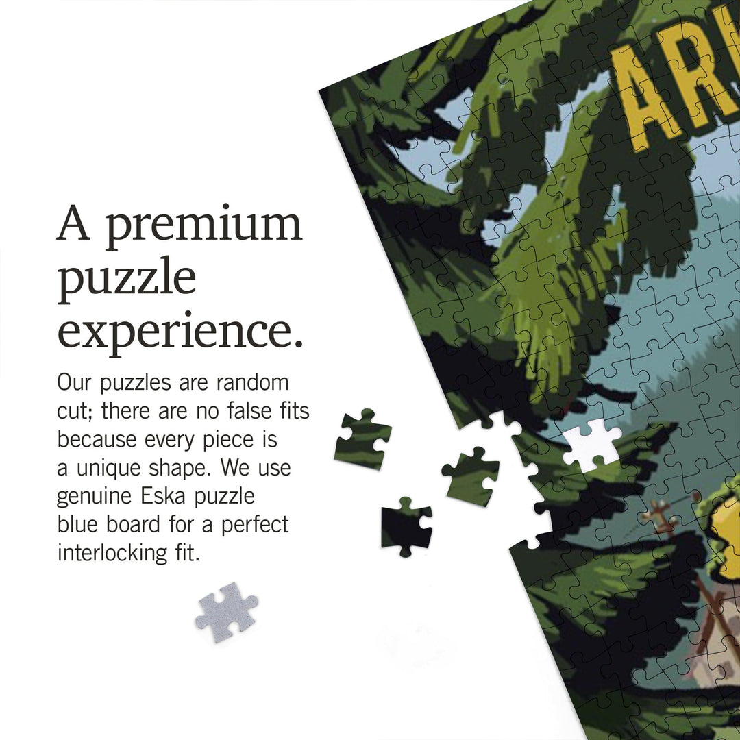 Arkansas, Signpost, Forest and Camp, Jigsaw Puzzle Puzzle Lantern Press 