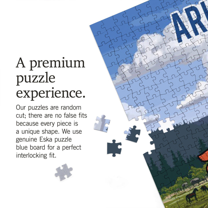 Arkansas, Signpost, Meadow, Jigsaw Puzzle Puzzle Lantern Press 