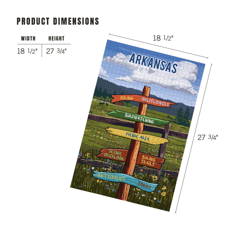 Arkansas, Signpost, Meadow, Jigsaw Puzzle Puzzle Lantern Press 