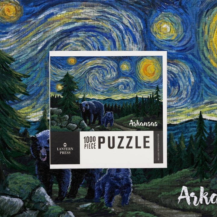 Arkansas, Starry Night, Bear and Cub, Jigsaw Puzzle Puzzle Lantern Press 