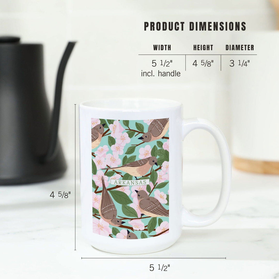 Arkansas, State Bird and Flower Collection, Mockingbird and Apple Blossom, Lantern Press Artwork, Ceramic Mug Mugs Lantern Press 