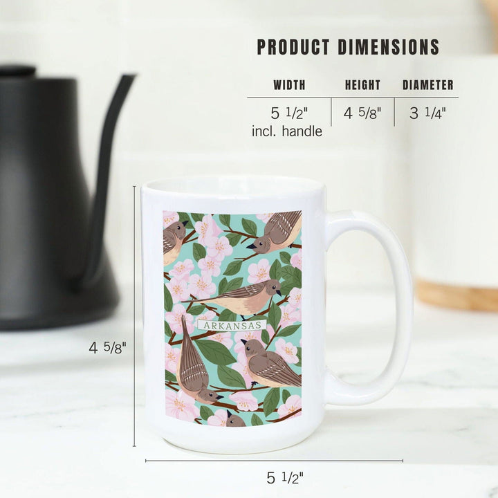Arkansas, State Bird and Flower Collection, Mockingbird and Apple Blossom, Lantern Press Artwork, Ceramic Mug Mugs Lantern Press 
