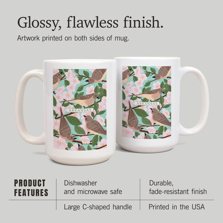 Arkansas, State Bird and Flower Collection, Mockingbird and Apple Blossom, Lantern Press Artwork, Ceramic Mug Mugs Lantern Press 