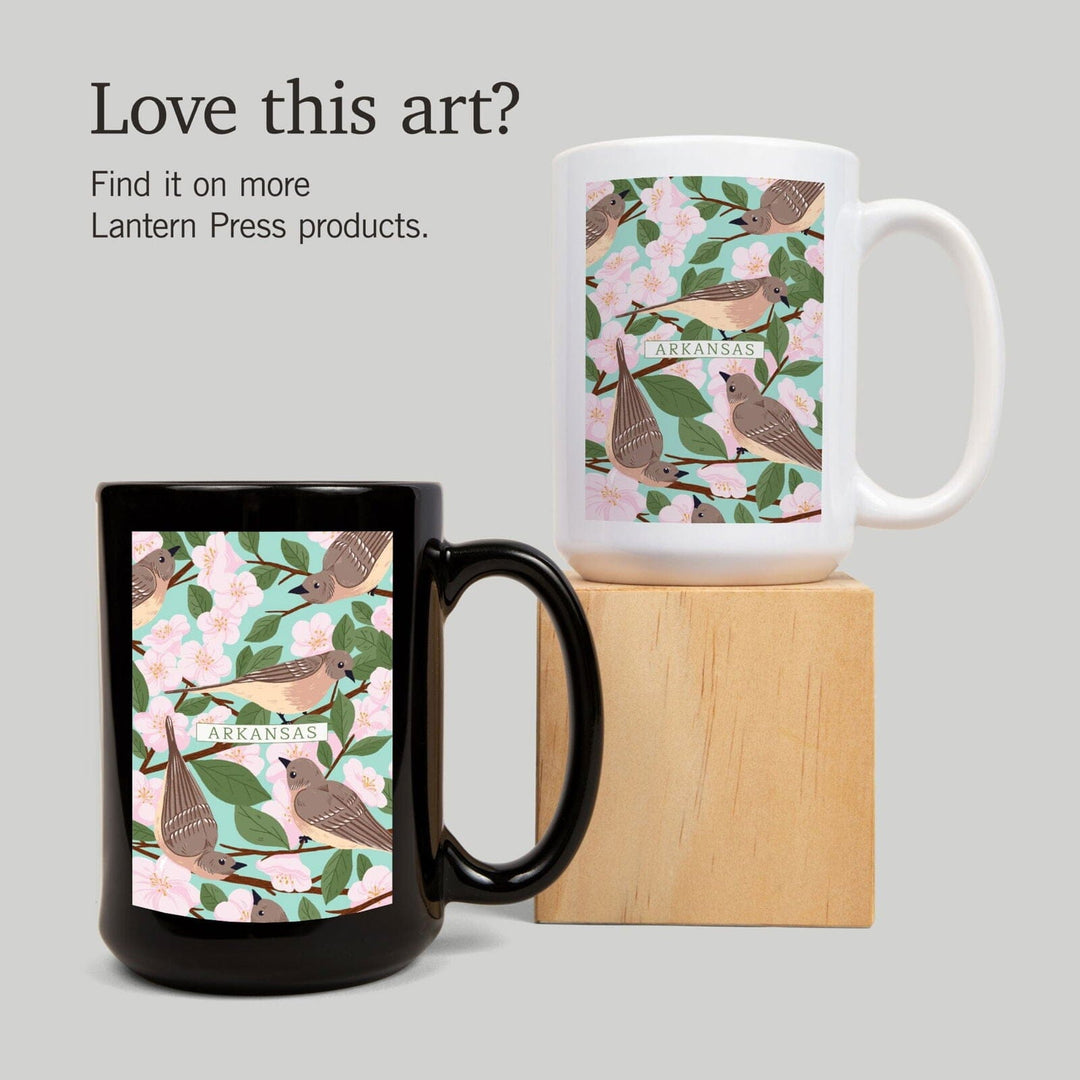 Arkansas, State Bird and Flower Collection, Mockingbird and Apple Blossom, Lantern Press Artwork, Ceramic Mug Mugs Lantern Press 