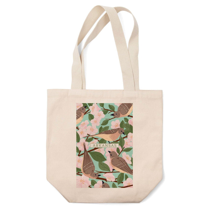 Arkansas, State Bird and Flower Collection, Mockingbird and Apple Blossom, Lantern Press Artwork, Tote Bag Totes Lantern Press 