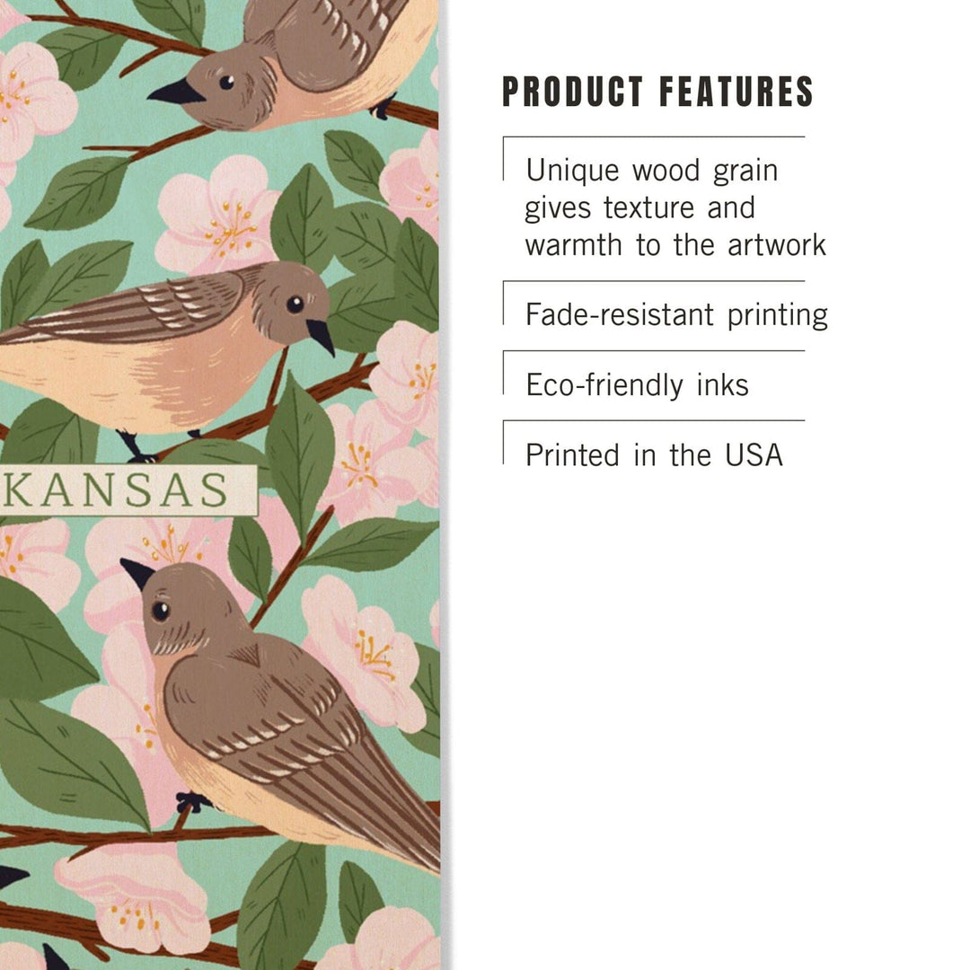 Arkansas, State Bird and Flower Collection, Mockingbird and Apple Blossom, Lantern Press Artwork, Wood Signs and Postcards Wood Lantern Press 