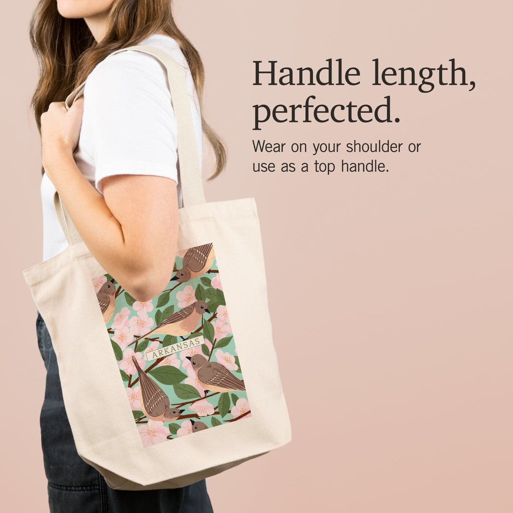 Arkansas, State Bird and Flower Collection, Mockingbird and Apple Blossom, Tote Bag Totes Lantern Press 