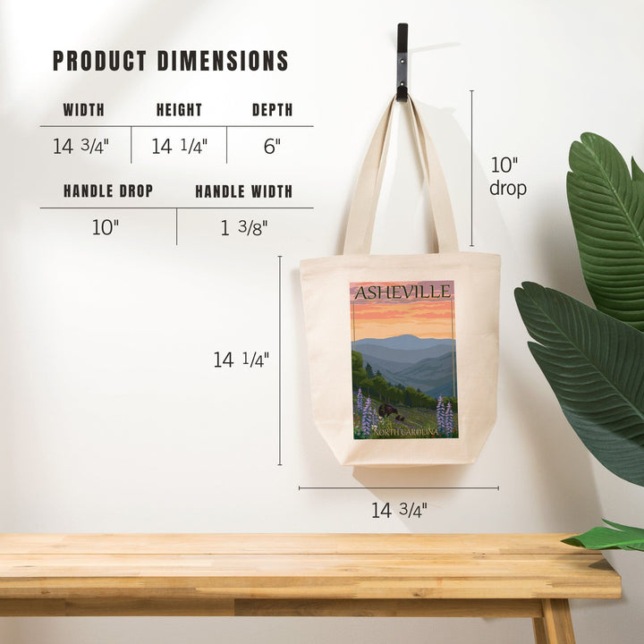 Asheville, North Carolina, Bear and Cubs with Flowers, Tote Bag Totes Lantern Press 