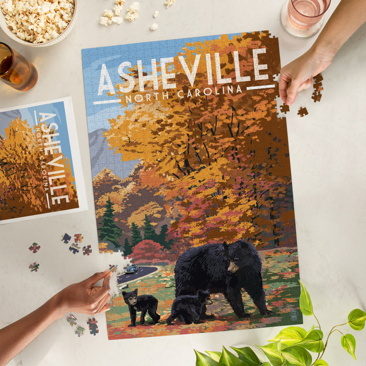 Asheville, North Carolina, Bear Family, Jigsaw Puzzle Puzzle Lantern Press 