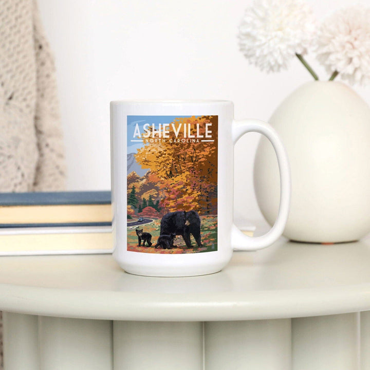 Asheville, North Carolina, Bear Family, Lantern Press Artwork, Ceramic Mug Mugs Lantern Press 