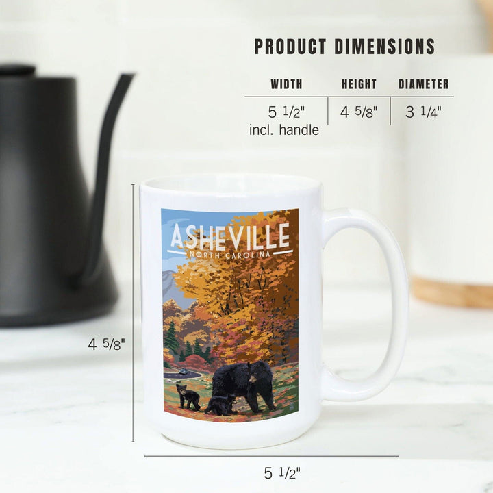 Asheville, North Carolina, Bear Family, Lantern Press Artwork, Ceramic Mug Mugs Lantern Press 