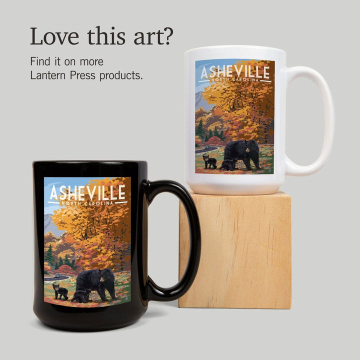 Asheville, North Carolina, Bear Family, Lantern Press Artwork, Ceramic Mug Mugs Lantern Press 