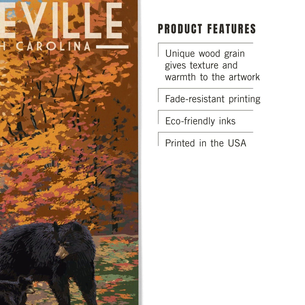 Asheville, North Carolina, Bear Family, Lantern Press Artwork, Wood Signs and Postcards Wood Lantern Press 