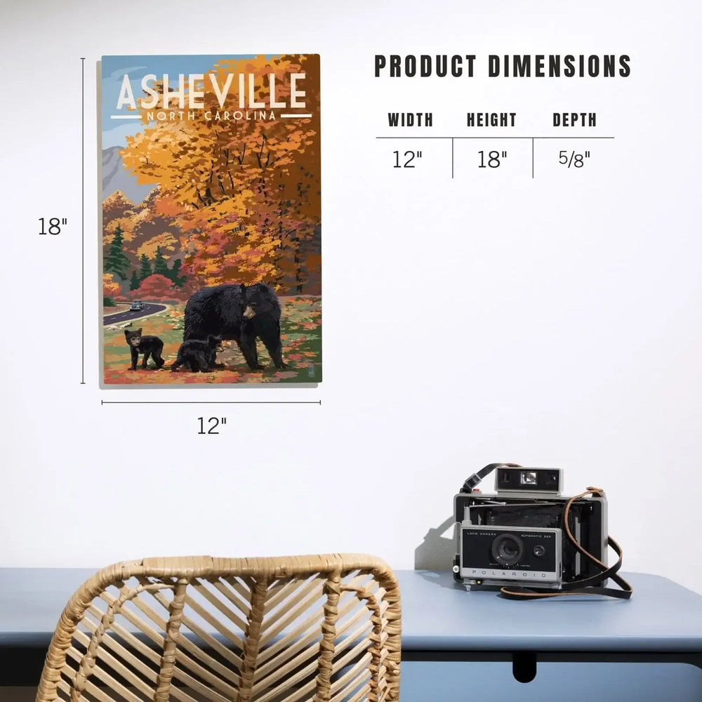 Asheville, North Carolina, Bear Family, Lantern Press Artwork, Wood Signs and Postcards Wood Lantern Press 