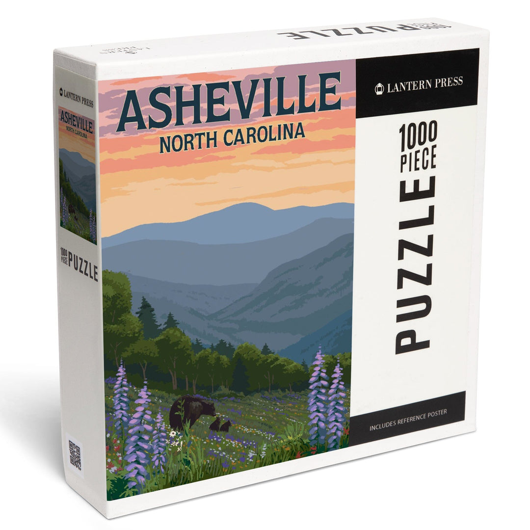 Asheville, North Carolina, Bears and Spring Flowers, Jigsaw Puzzle Puzzle Lantern Press 