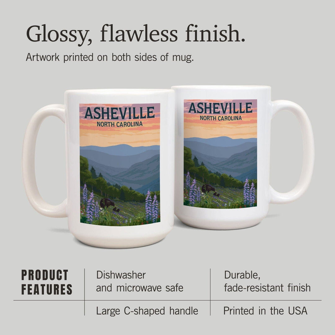 Asheville, North Carolina, Bears and Spring Flowers, Lantern Press Artwork, Ceramic Mug Mugs Lantern Press 