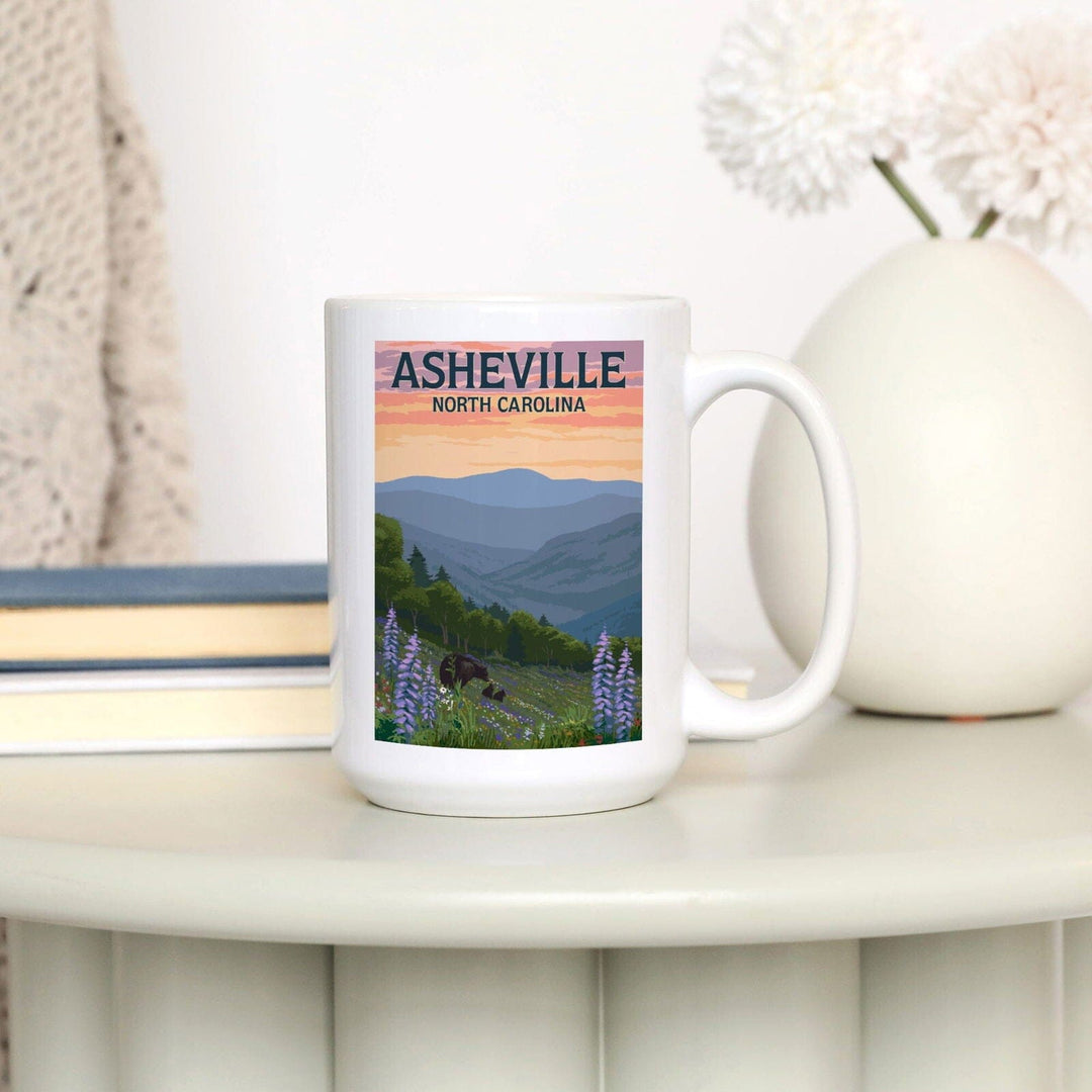 Asheville, North Carolina, Bears and Spring Flowers, Lantern Press Artwork, Ceramic Mug Mugs Lantern Press 