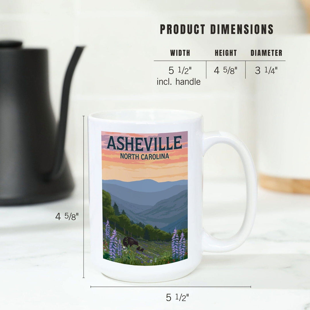 Asheville, North Carolina, Bears and Spring Flowers, Lantern Press Artwork, Ceramic Mug Mugs Lantern Press 