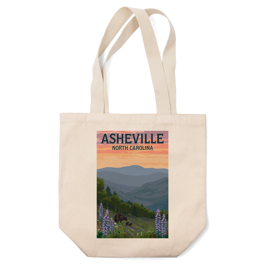 Asheville, North Carolina, Bears and Spring Flowers, Lantern Press Artwork, Tote Bag Totes Lantern Press 