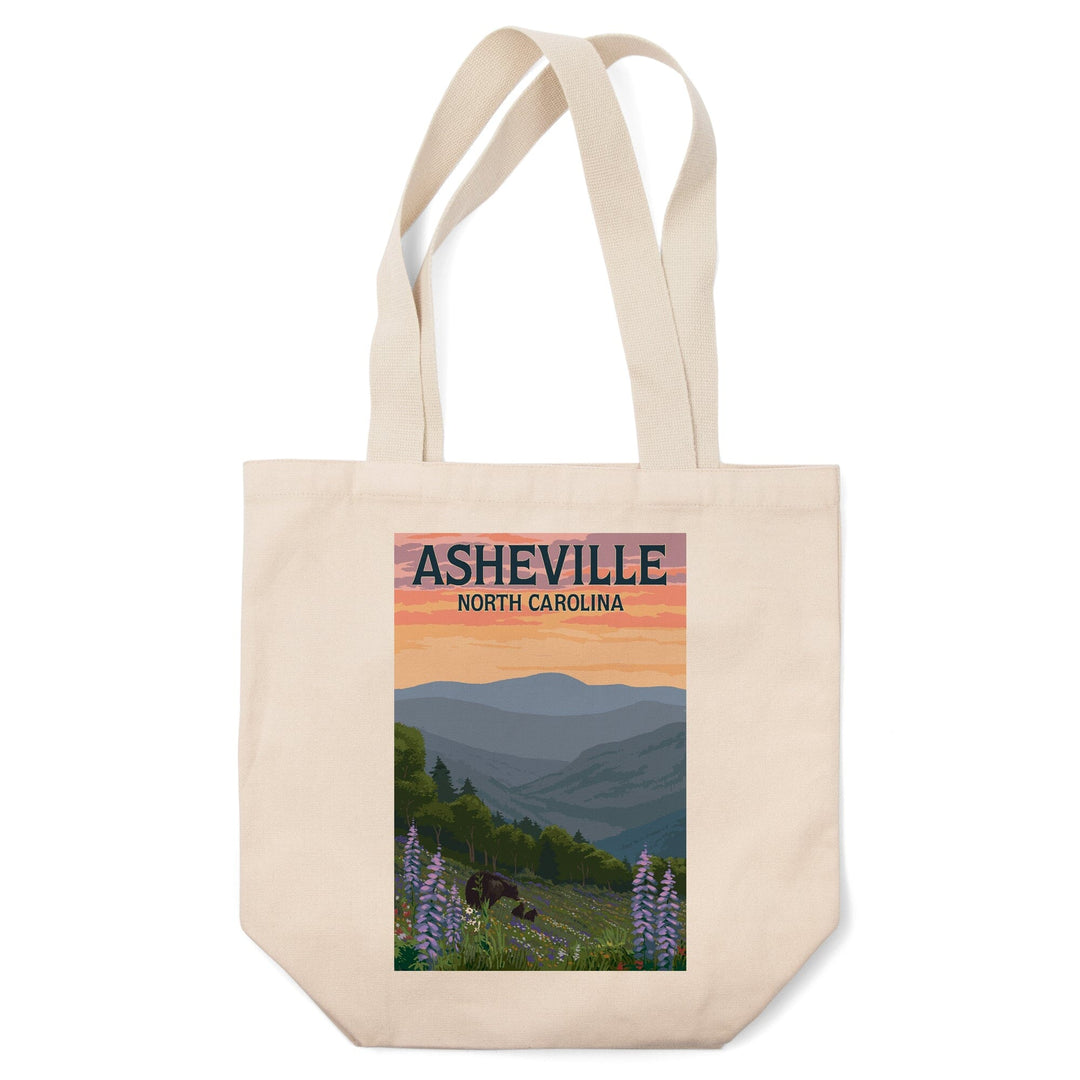 Asheville, North Carolina, Bears and Spring Flowers, Tote Bag Totes Lantern Press 