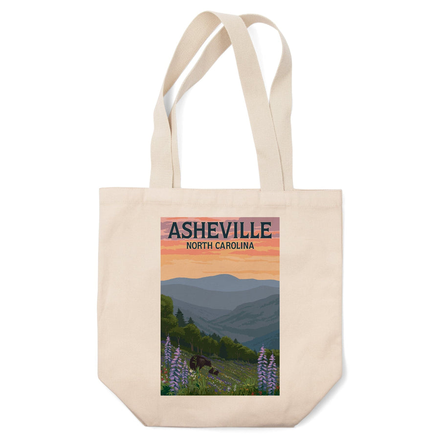 Asheville, North Carolina, Bears and Spring Flowers, Tote Bag Totes Lantern Press 