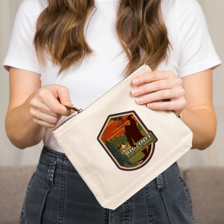 Asheville North Carolina, Bigfoot Spirit Animal, contour, Organic Cotton Zipper Pouch, Go Bag Go Bag Lantern Press 