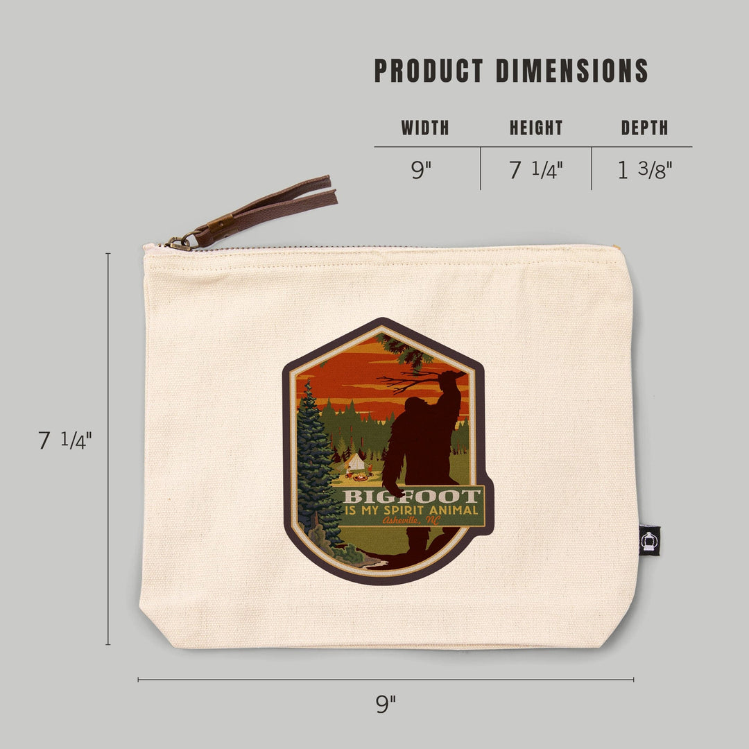 Asheville North Carolina, Bigfoot Spirit Animal, contour, Organic Cotton Zipper Pouch, Go Bag Go Bag Lantern Press 