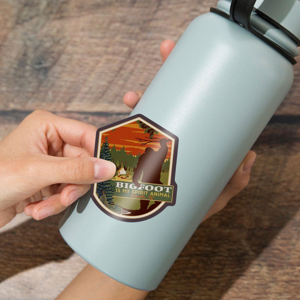 Asheville North Carolina, Bigfoot Spirit Animal, contour, Vinyl Sticker Sticker Lantern Press 