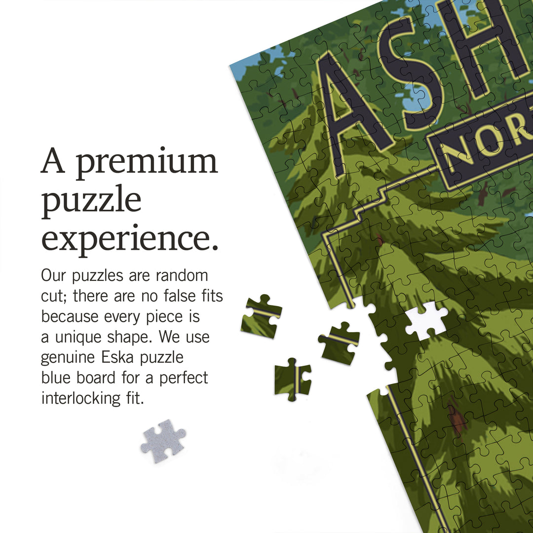 Asheville, North Carolina, Black Bears and Stream, Jigsaw Puzzle Puzzle Lantern Press 