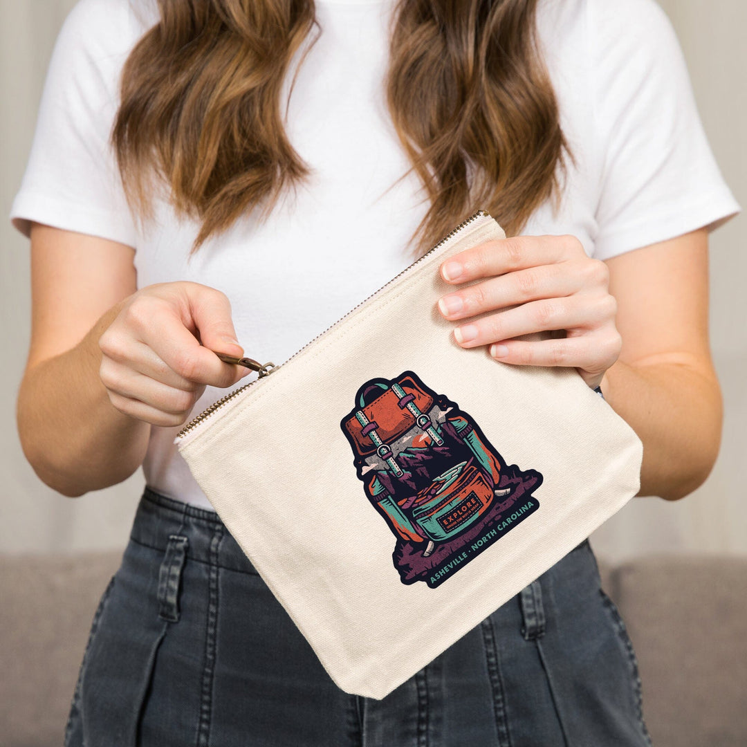 Asheville, North Carolina, Explore Where the WiFi is Weak, Distressed, Backpack, Organic Cotton Zipper Pouch, Go Bag Go Bag Lantern Press 
