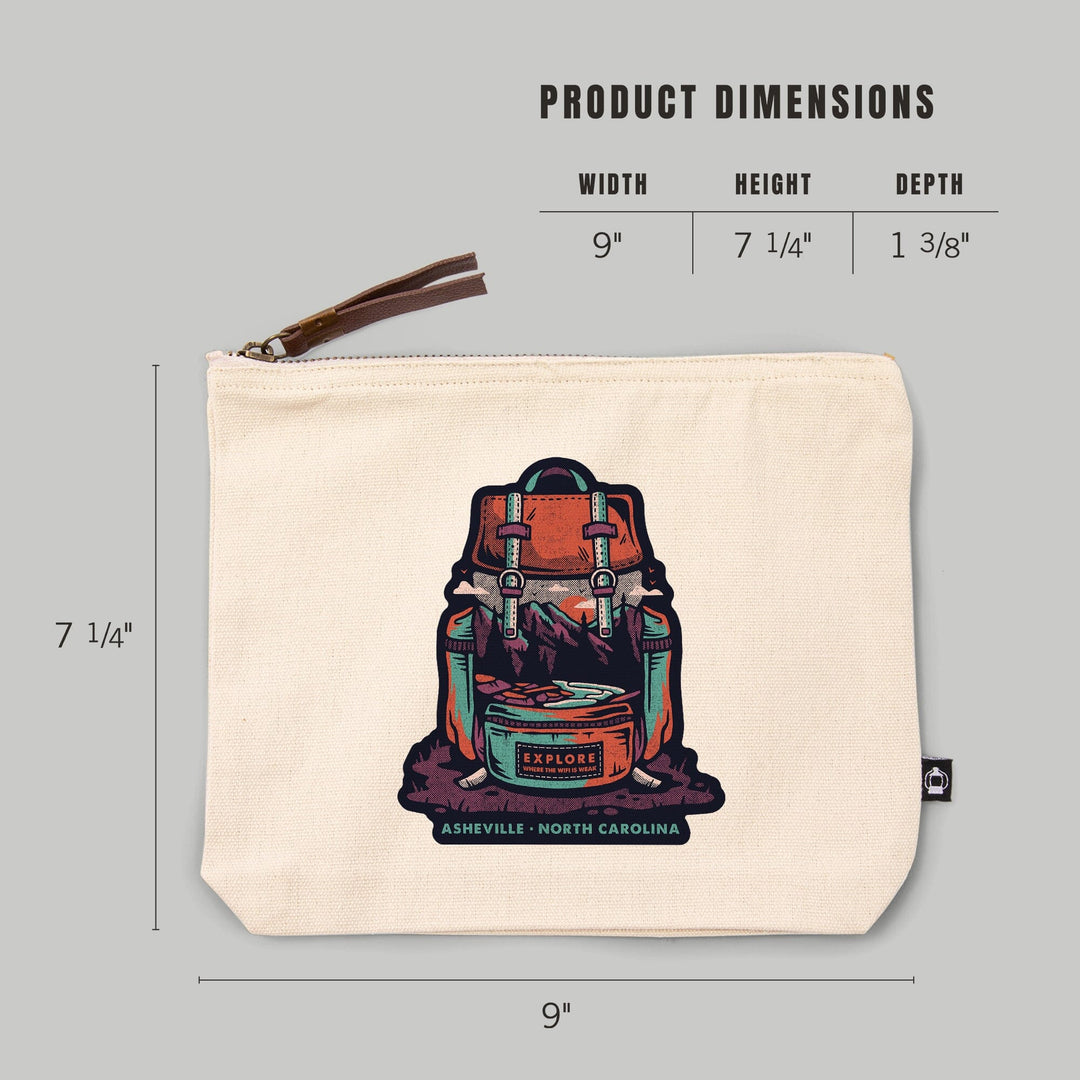 Asheville, North Carolina, Explore Where the WiFi is Weak, Distressed, Backpack, Organic Cotton Zipper Pouch, Go Bag Go Bag Lantern Press 