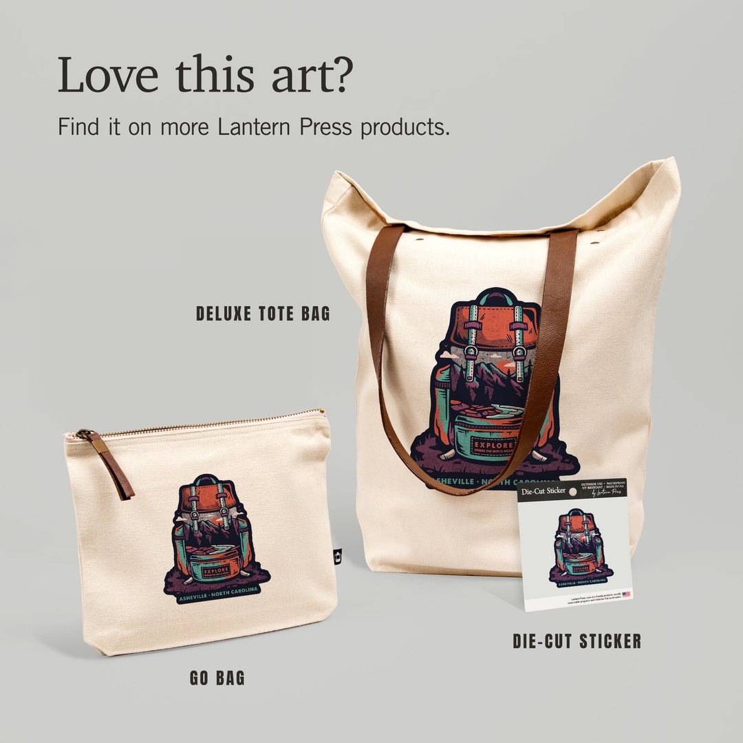 Asheville, North Carolina, Explore Where the WiFi is Weak, Distressed, Backpack, Organic Cotton Zipper Pouch, Go Bag Go Bag Lantern Press 