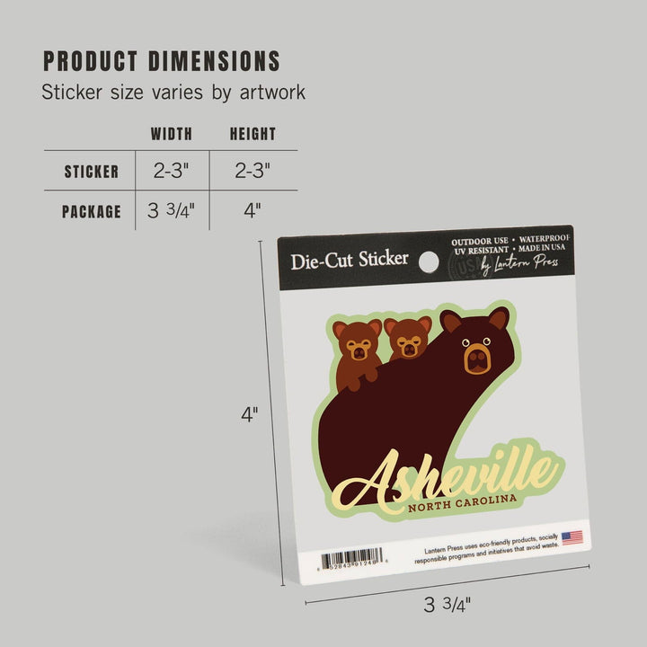 Asheville, North Carolina, Geometric Bear, Contour, Vinyl Sticker Sticker Lantern Press 