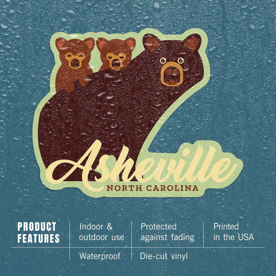 Asheville, North Carolina, Geometric Bear, Contour, Vinyl Sticker Sticker Lantern Press 
