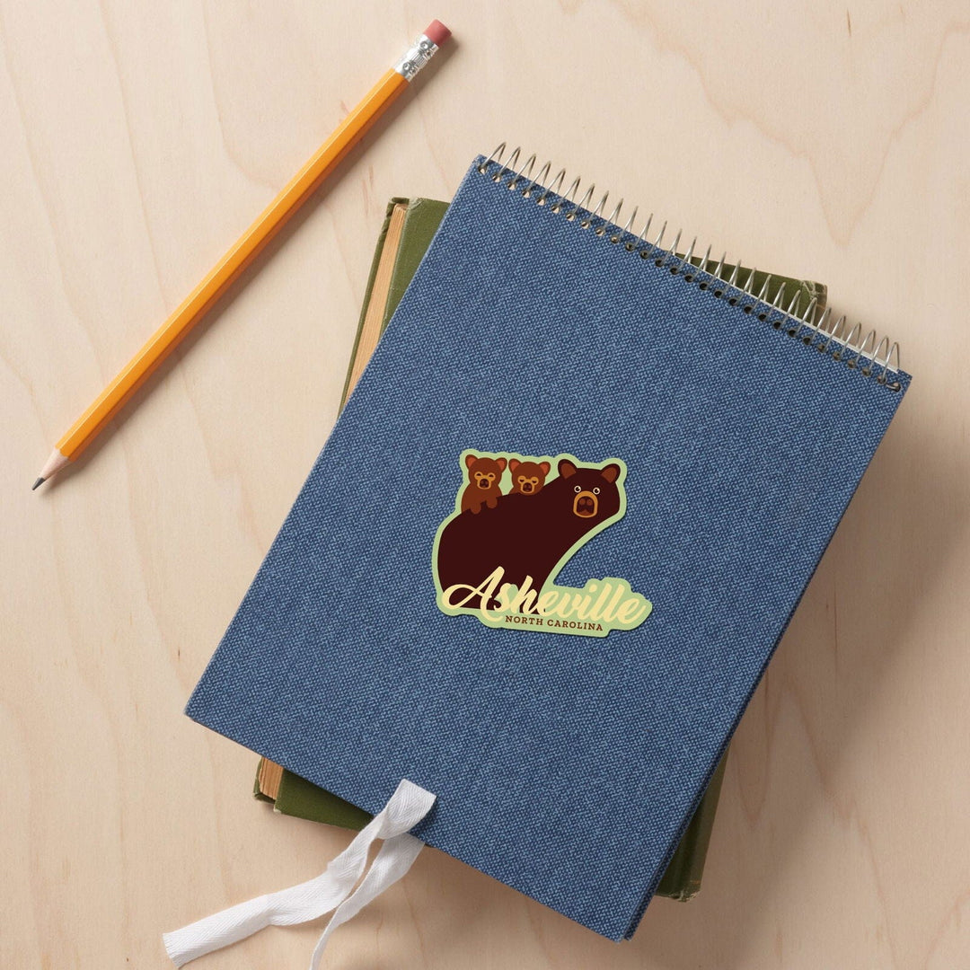 Asheville, North Carolina, Geometric Bear, Contour, Vinyl Sticker Sticker Lantern Press 