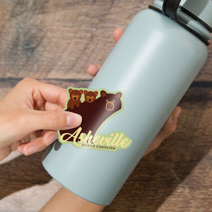 Asheville, North Carolina, Geometric Bear, Contour, Vinyl Sticker Sticker Lantern Press 