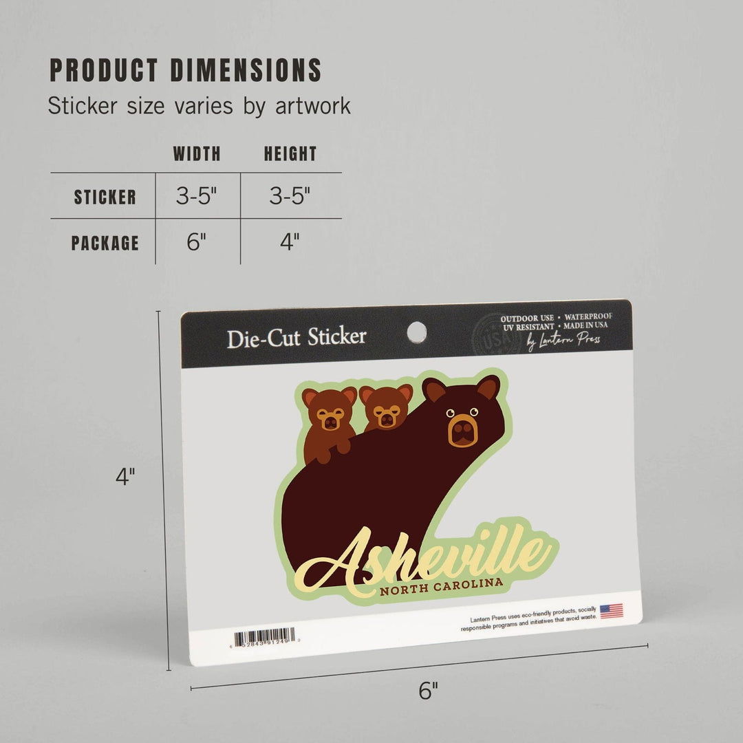 Asheville, North Carolina, Geometric Bear, Contour, Vinyl Sticker Sticker Lantern Press 
