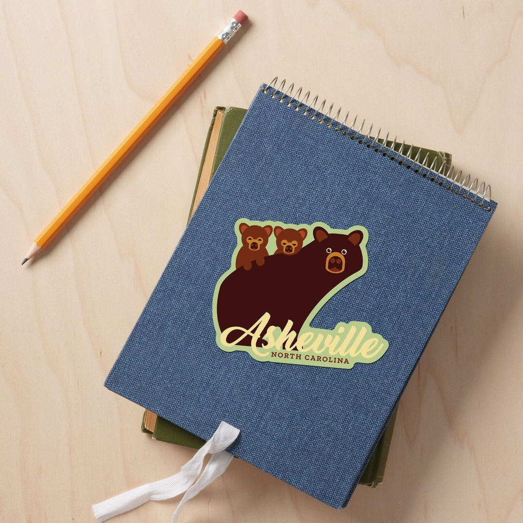 Asheville, North Carolina, Geometric Bear, Contour, Vinyl Sticker Sticker Lantern Press 