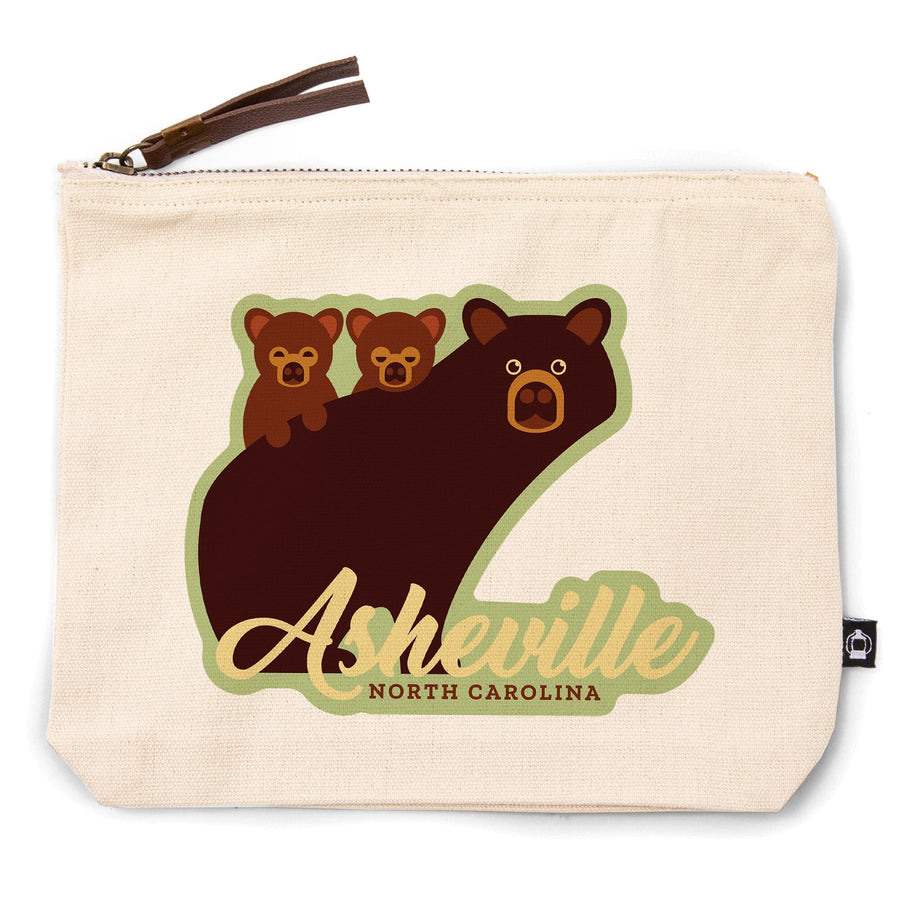 Asheville, North Carolina, Geometric Bear,, Organic Cotton Zipper Pouch, Go Bag Go Bag Lantern Press 