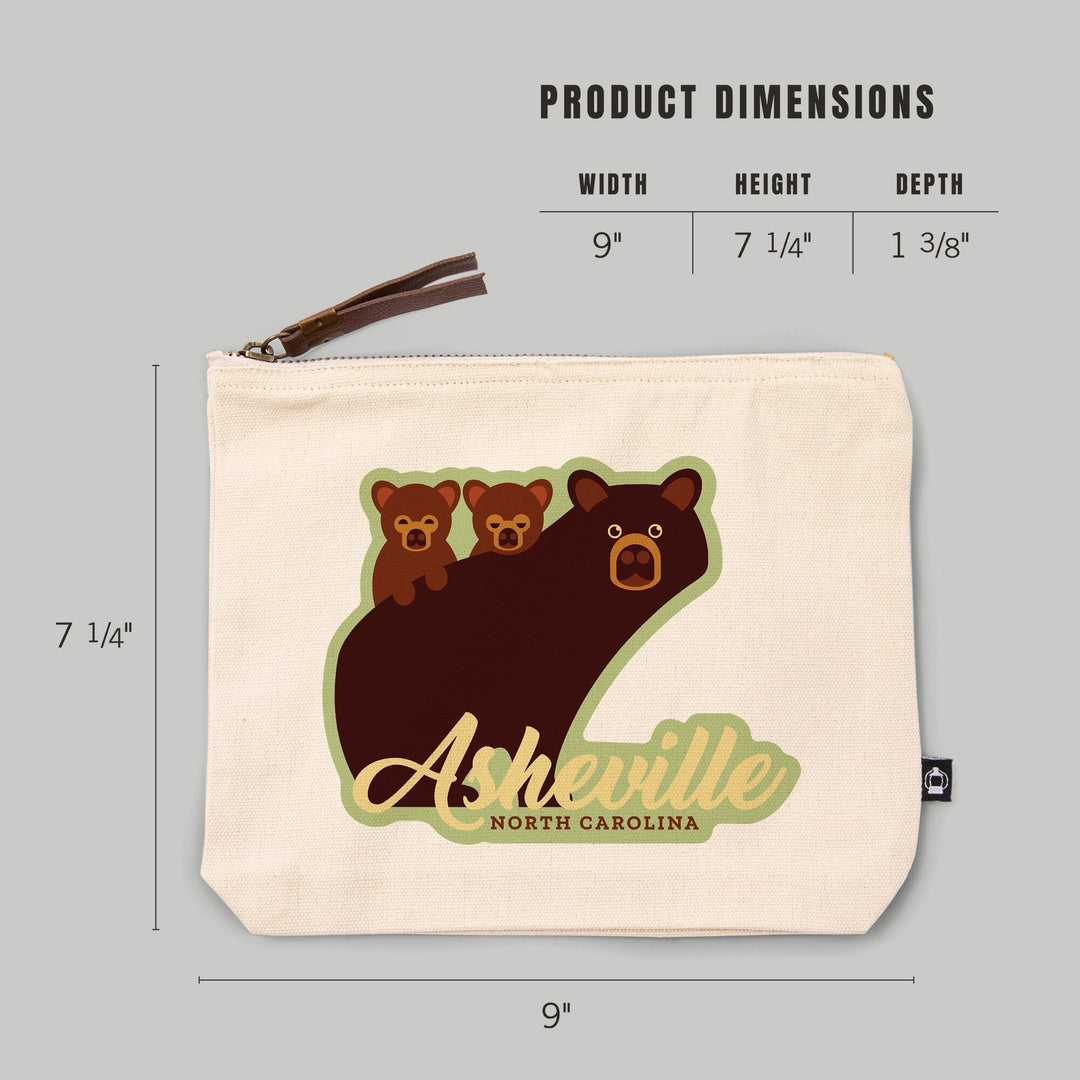 Asheville, North Carolina, Geometric Bear,, Organic Cotton Zipper Pouch, Go Bag Go Bag Lantern Press 