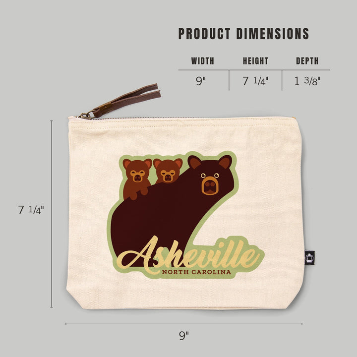 Asheville, North Carolina, Geometric Bear,, Organic Cotton Zipper Pouch, Go Bag Go Bag Lantern Press 